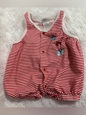 Carters VTG bubble romper Red white stripe ladybugs summer outfit baby girl 0-3
